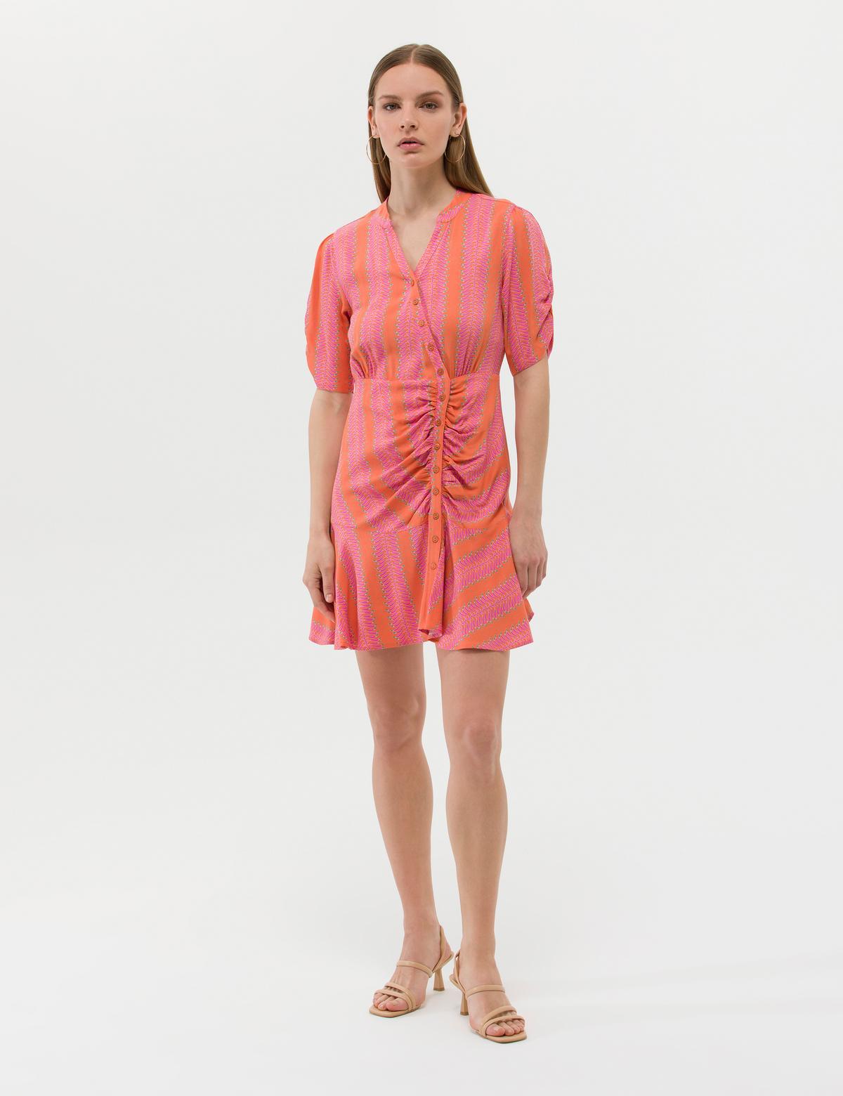 Turuncu Regular Fit Dokuma Elbise