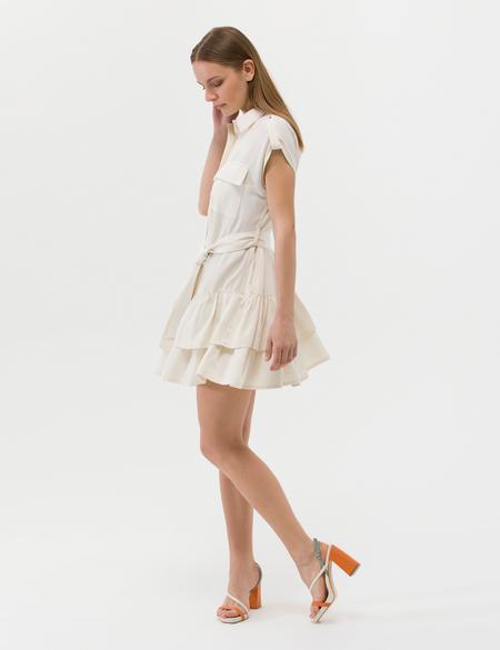 Krem Kuşak Detaylı Volanlı Elbise - 50262964001