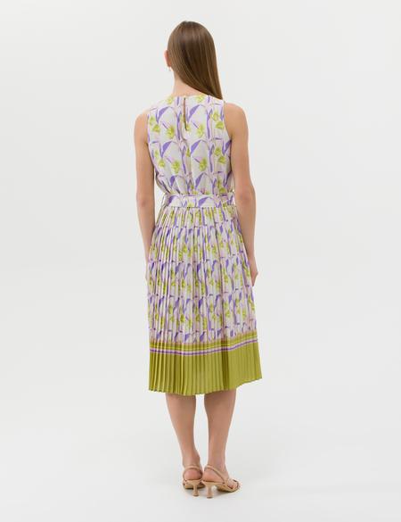 Yeşil Kuşak Detaylı Pileli Midi Elbise - 50269348010