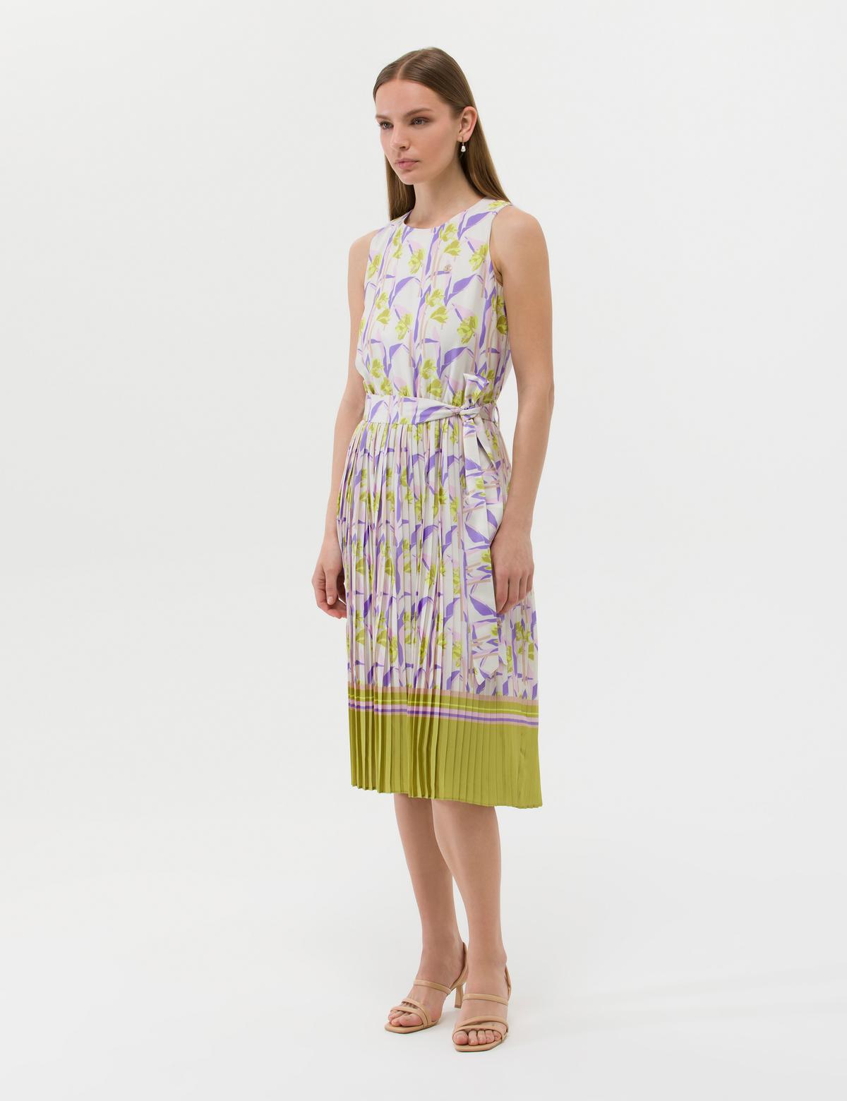 Yeşil Kuşak Detaylı Pileli Midi Elbise - 50269348010