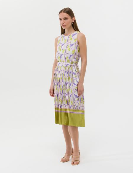 Yeşil Kuşak Detaylı Pileli Midi Elbise - 50269348010