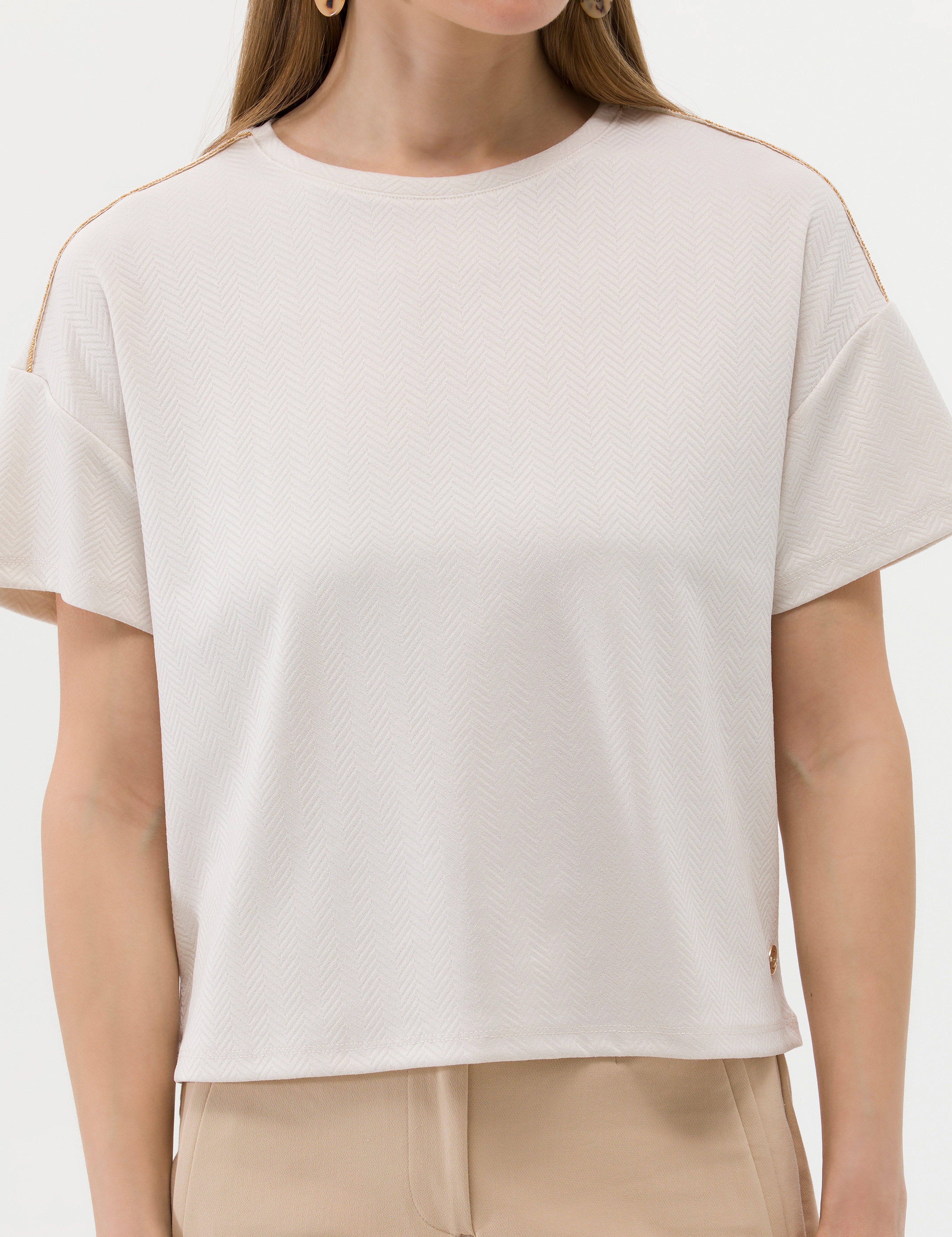 Krem Regular Fit Tişört - Image 6