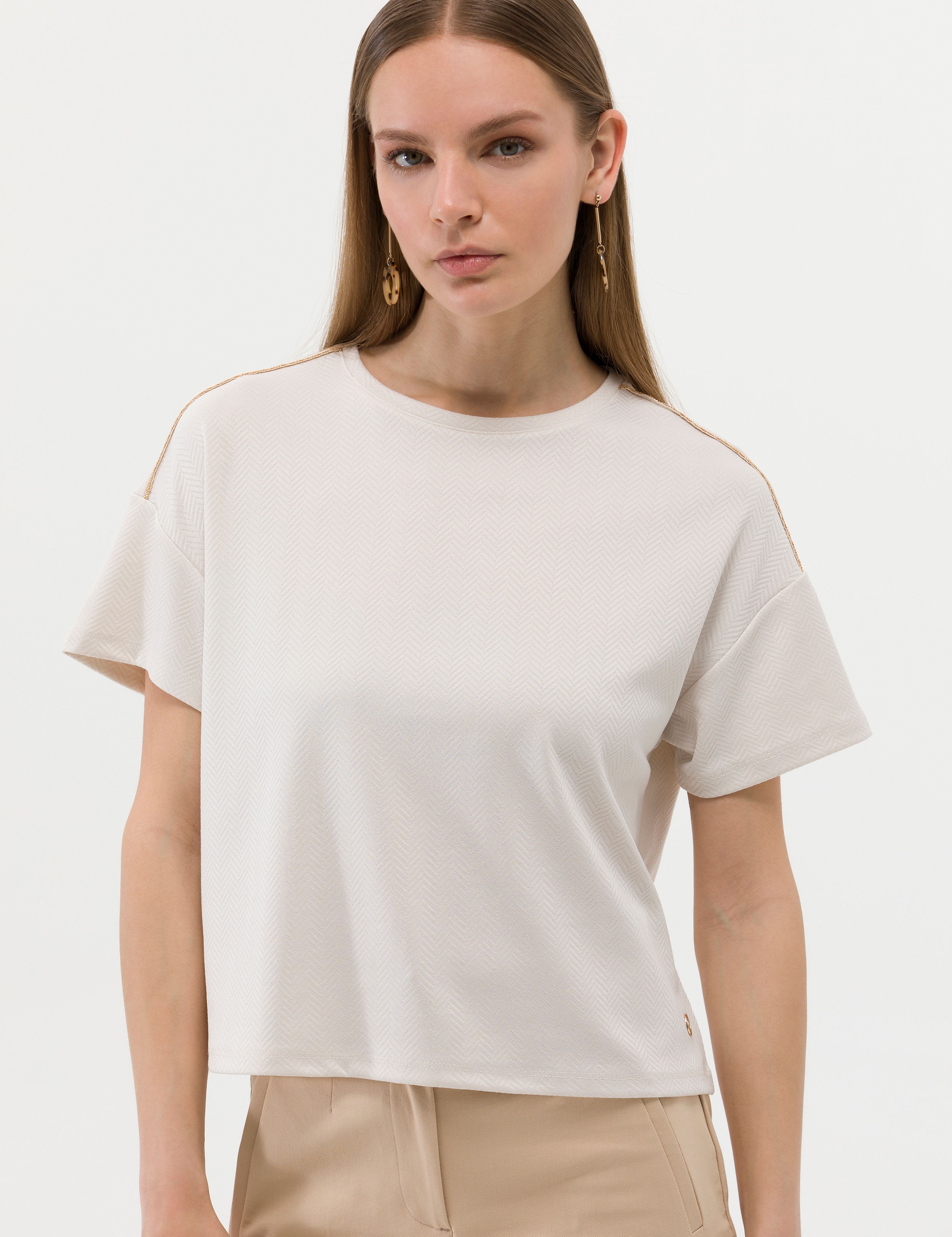 Krem Regular Fit Tişört - Image 2
