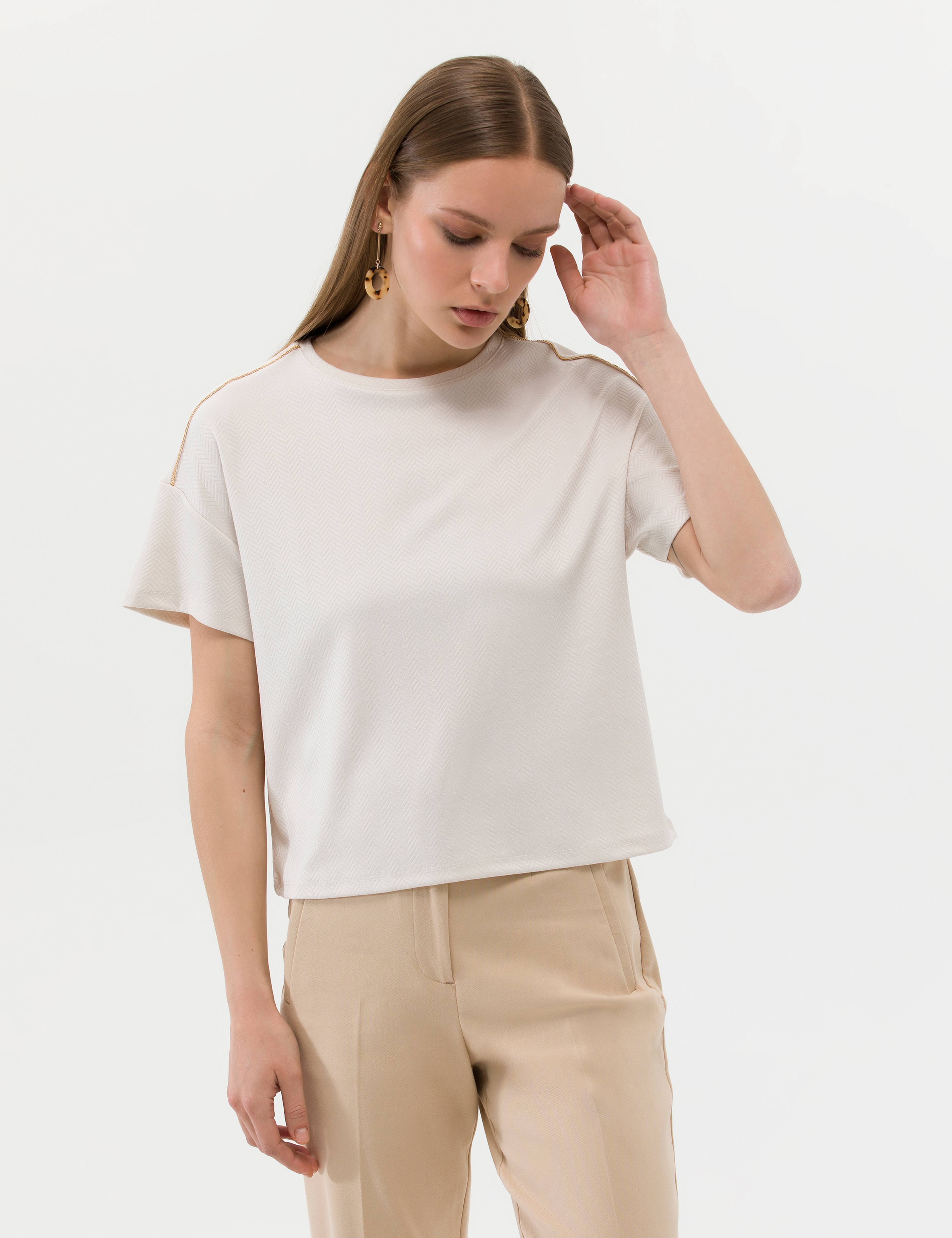 Krem Regular Fit Tişört - Image 1