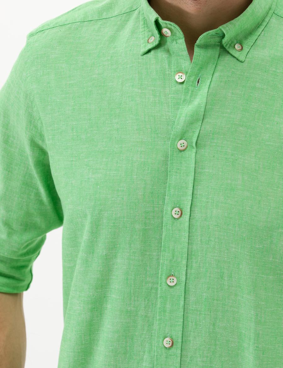 Fıstık Yeşili Regular Fit Uzun Kollu Gömlek