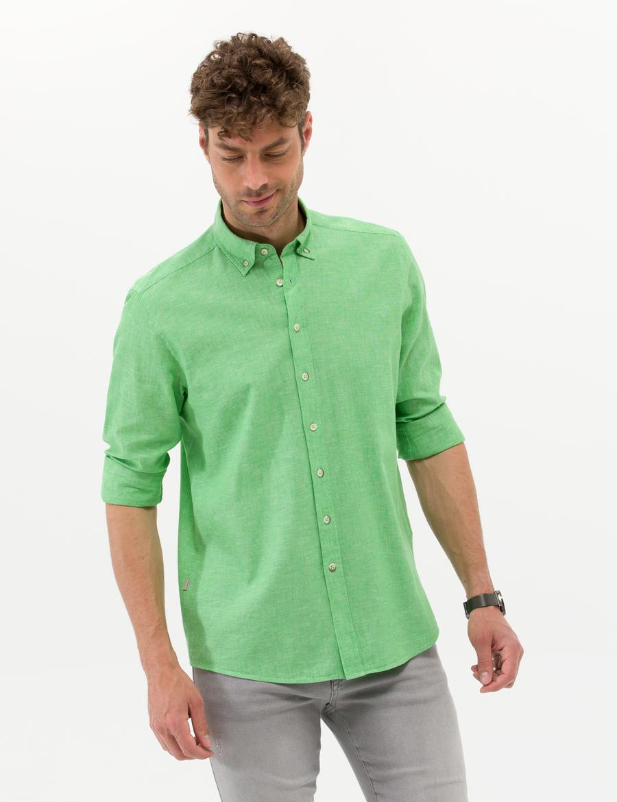 Fıstık Yeşili Regular Fit Uzun Kollu Gömlek