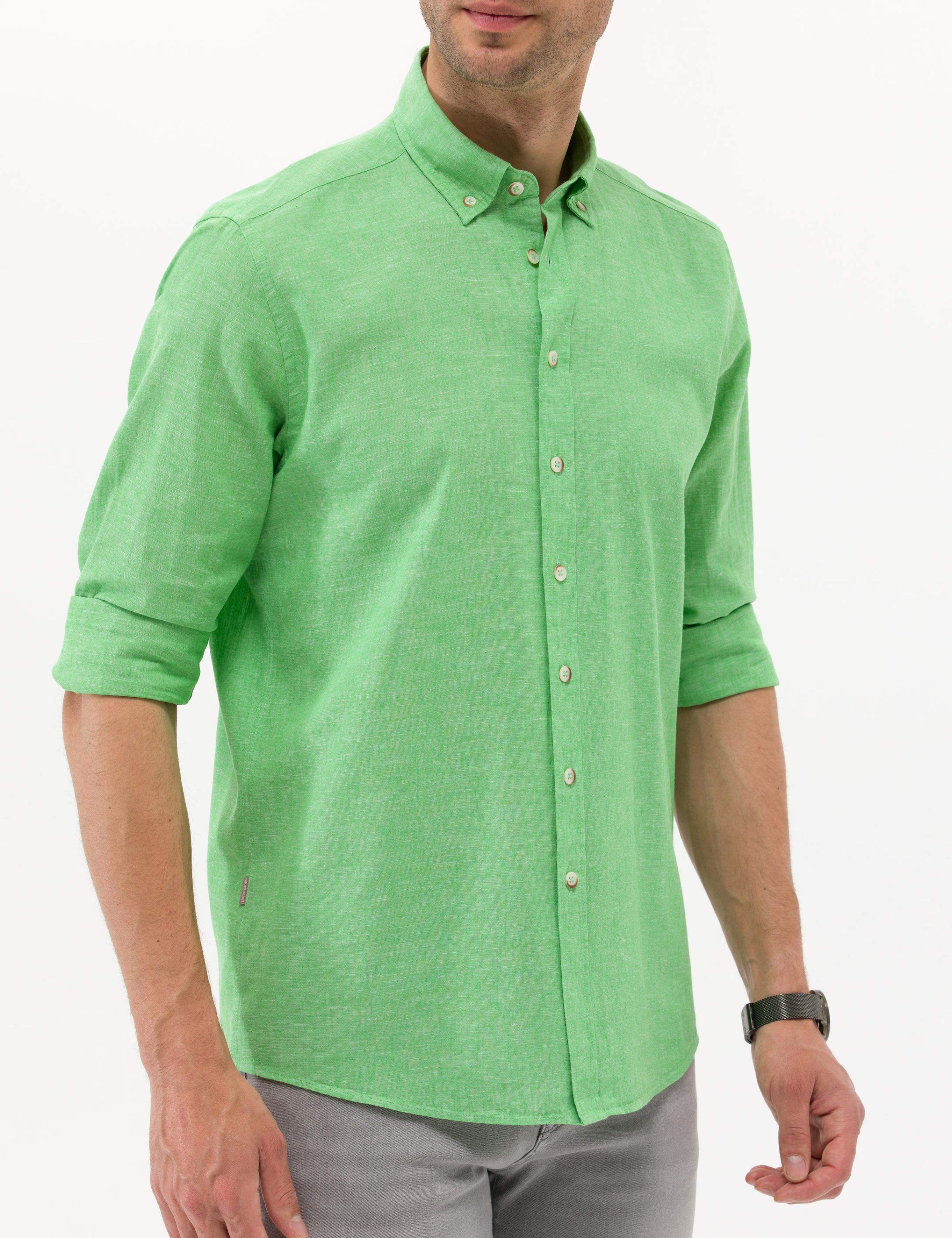 Fıstık Yeşili Regular Fit Uzun Kollu Gömlek