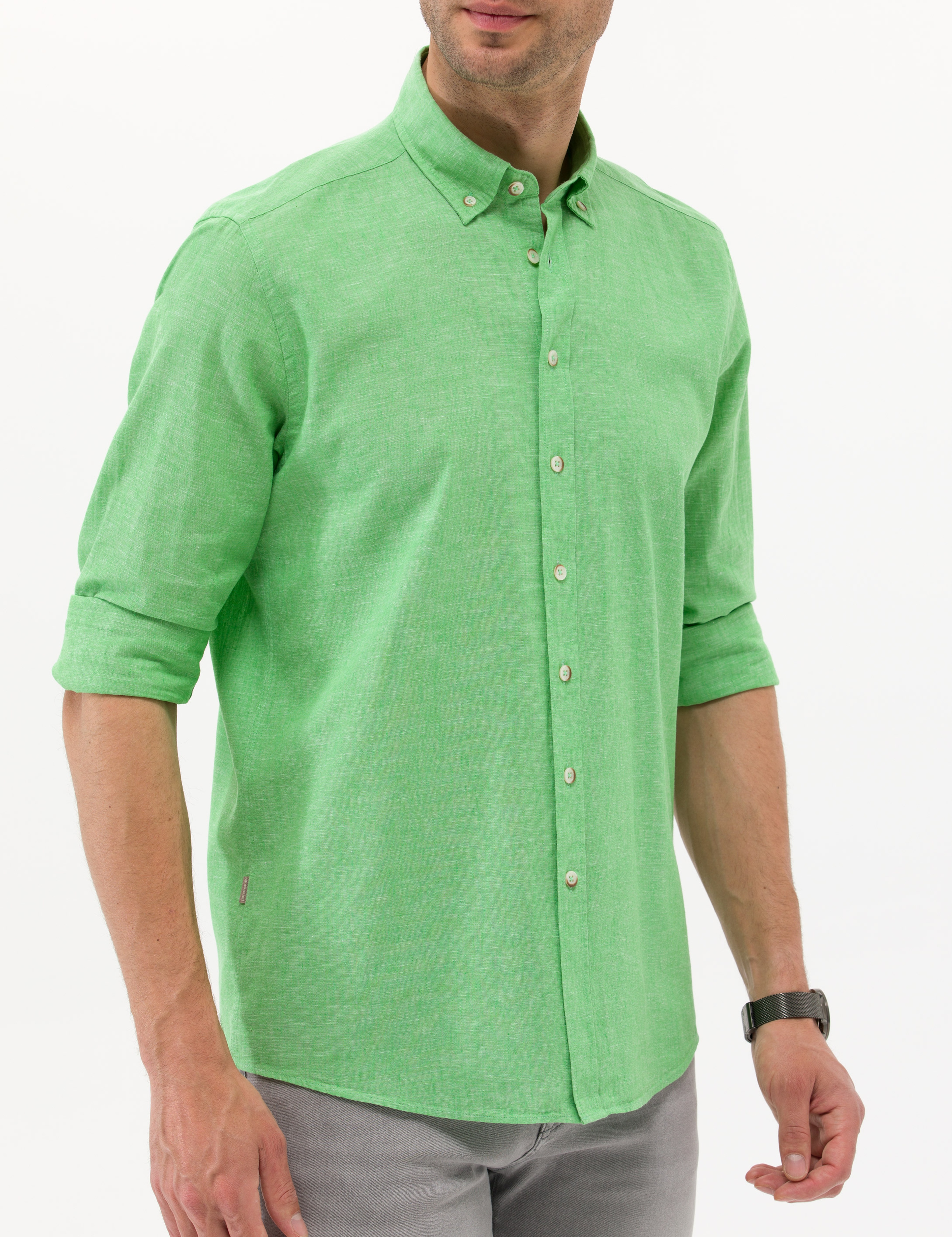 Fıstık Yeşili Regular Fit Uzun Kollu Gömlek - Image 6