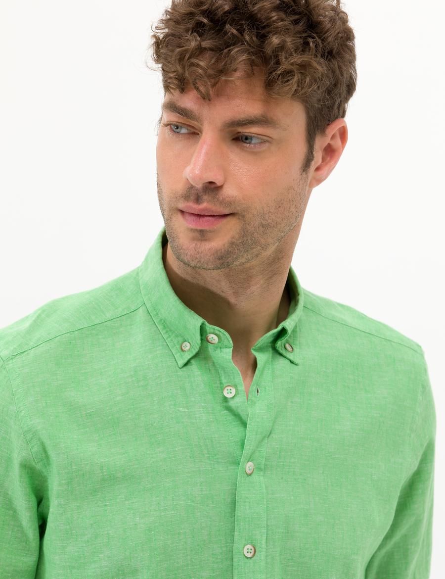 Fıstık Yeşili Regular Fit Uzun Kollu Gömlek