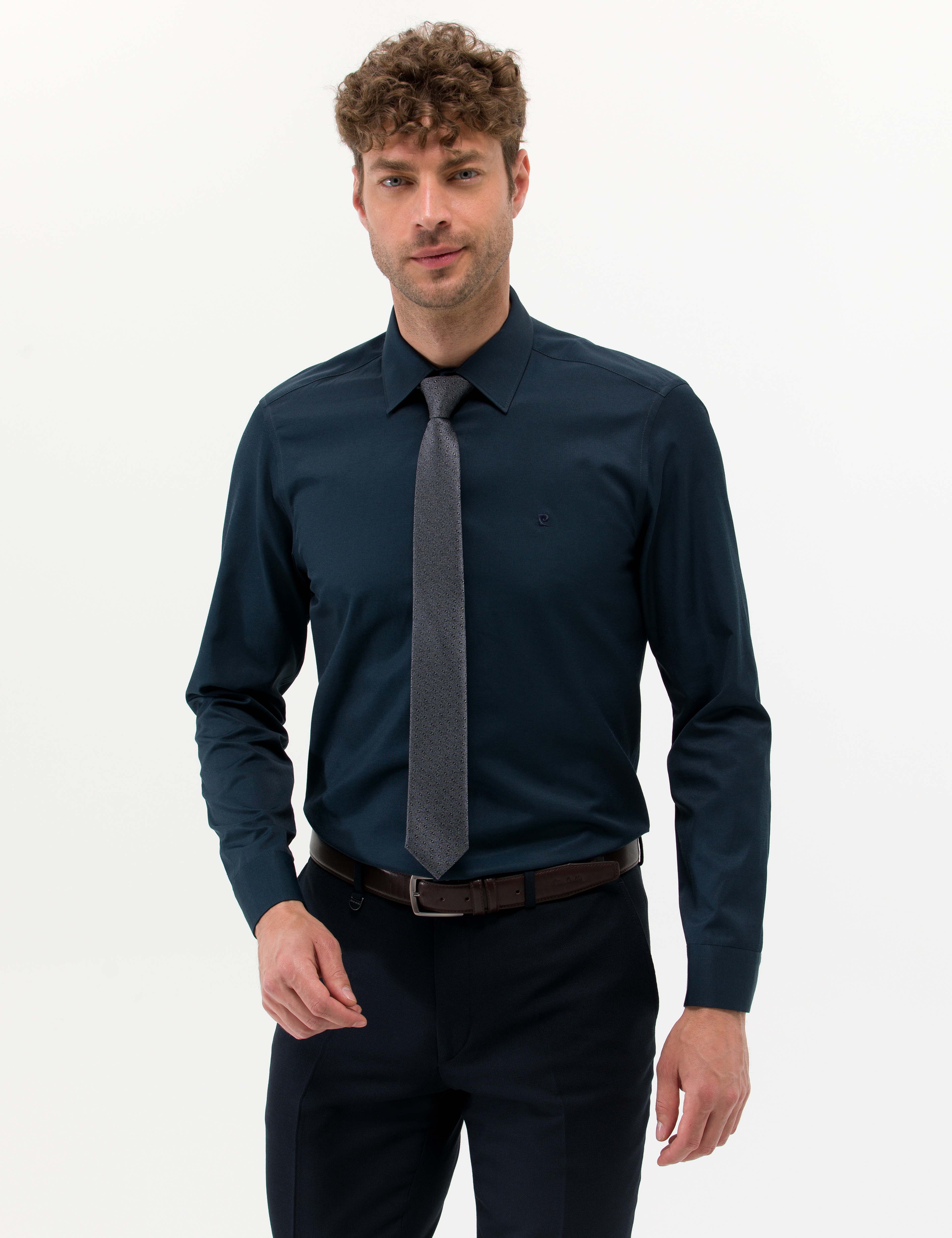 Lacivert Slim Fit Uzun Kollu Basic Gömlek - Image 2