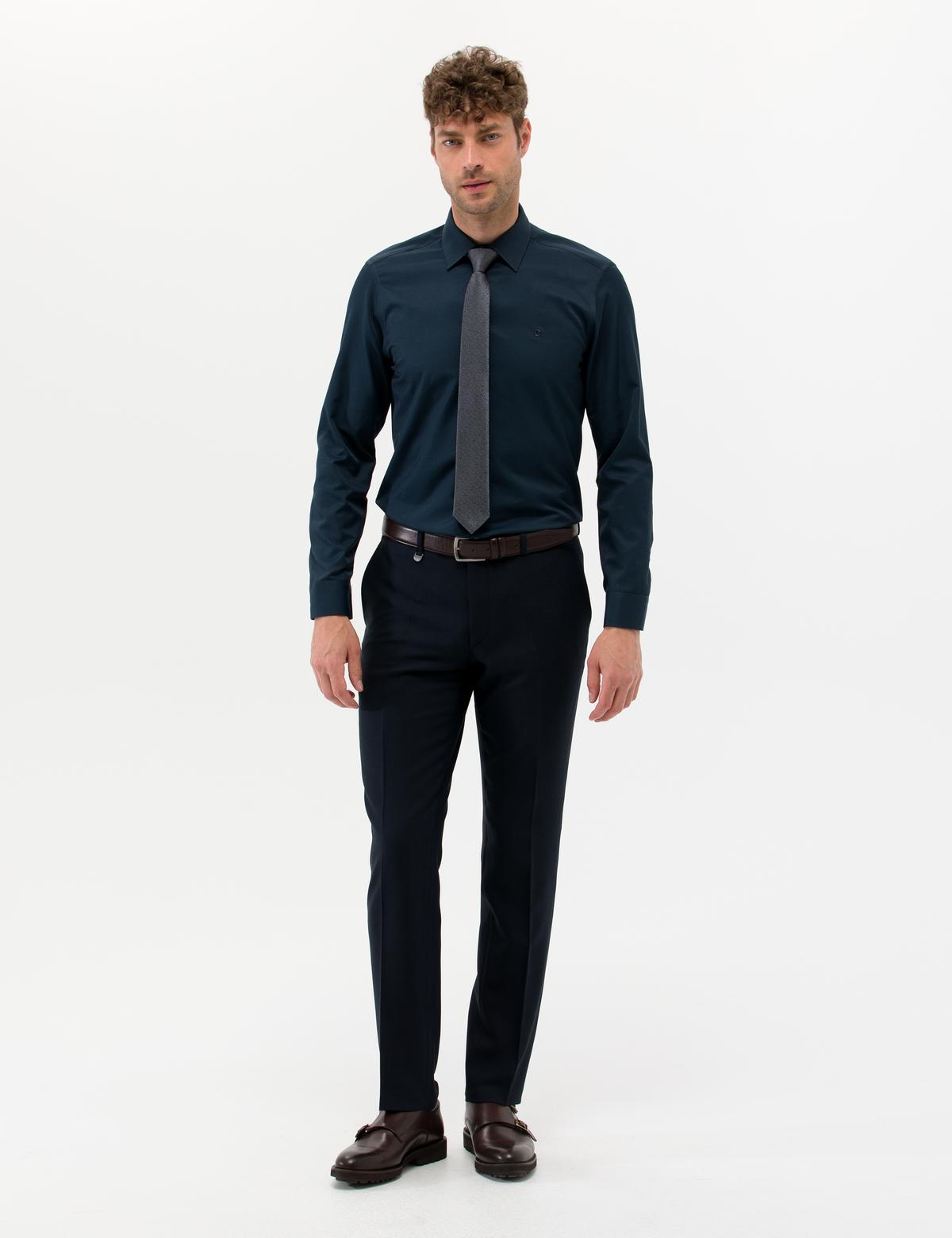 Lacivert Slim Fit Uzun Kollu Basic Gömlek - 50243306017