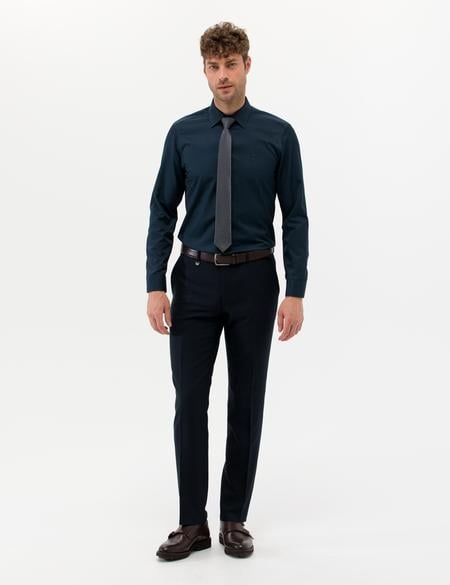 Lacivert Slim Fit Uzun Kollu Basic Gömlek - 50243306017
