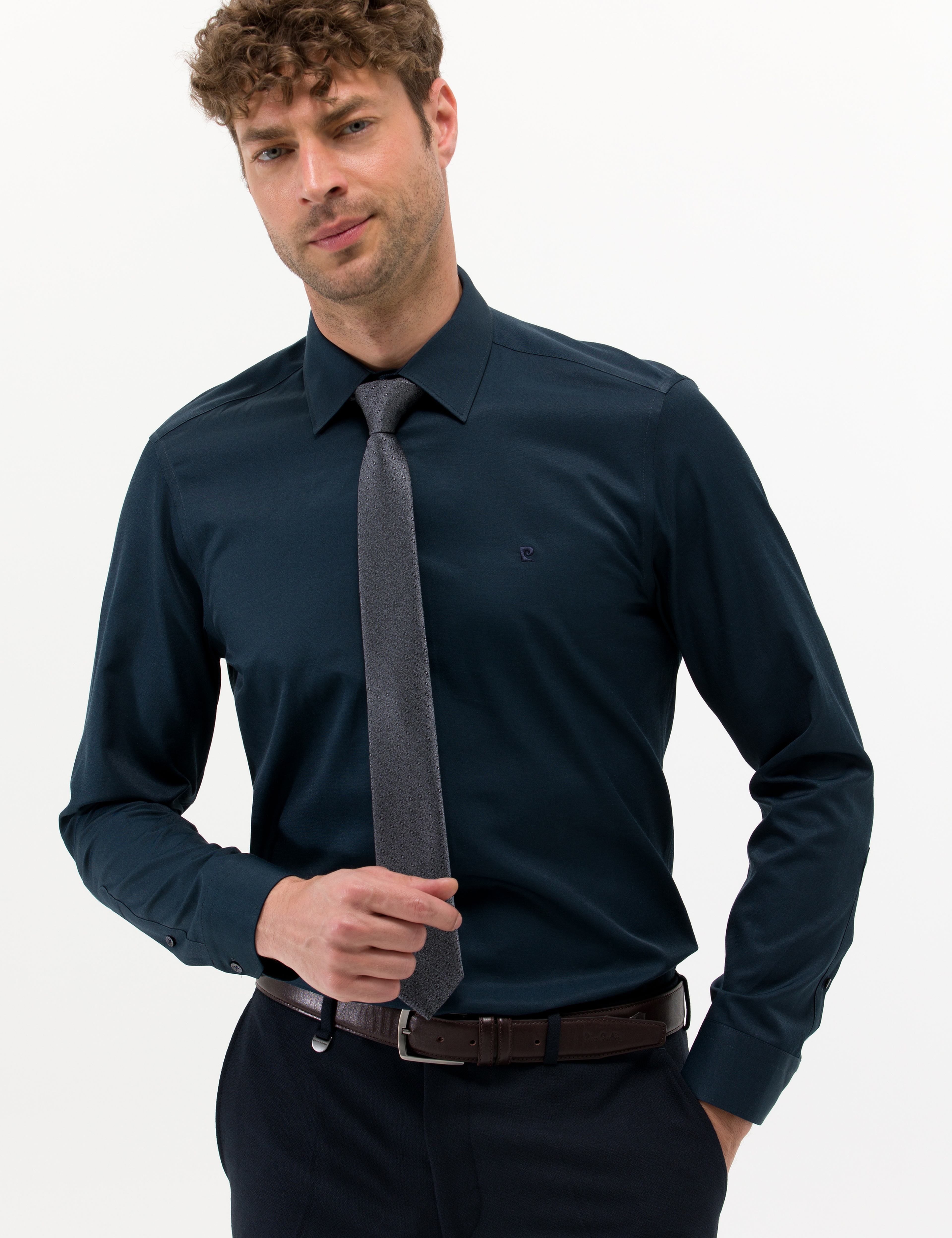 Lacivert Slim Fit Uzun Kollu Basic Gömlek