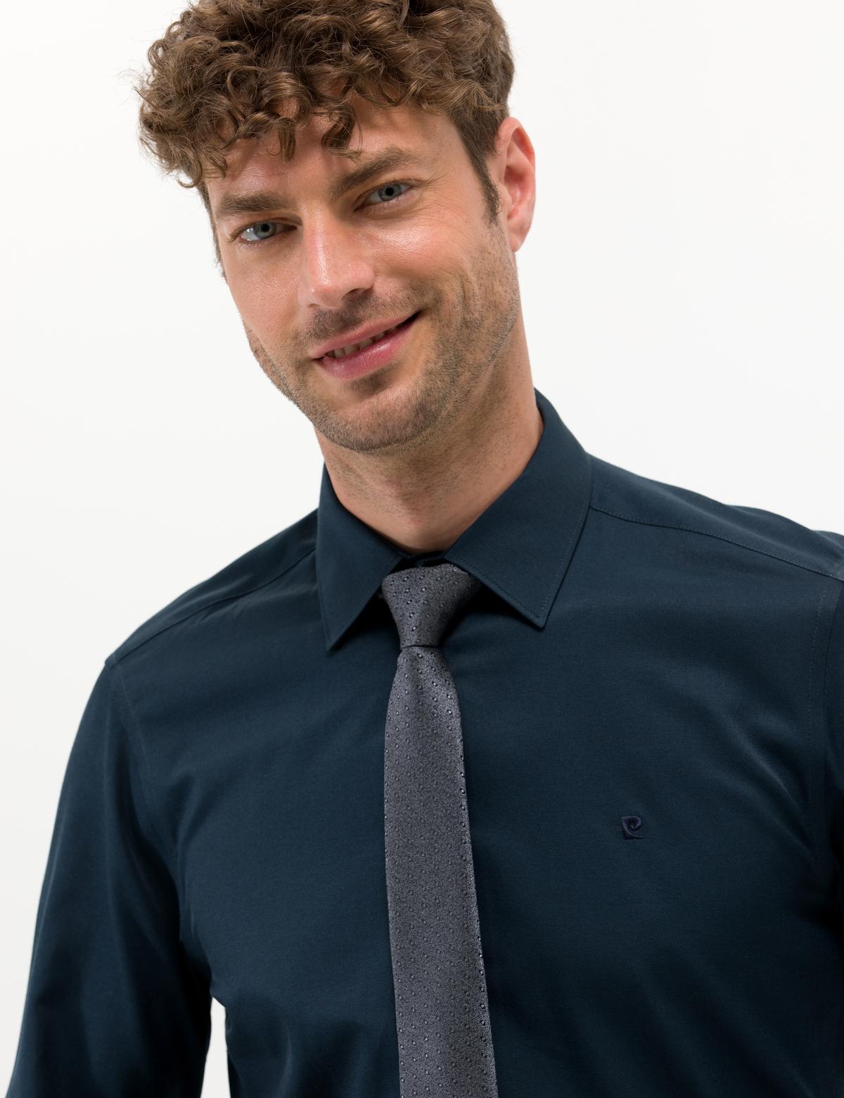 Lacivert Slim Fit Uzun Kollu Basic Gömlek