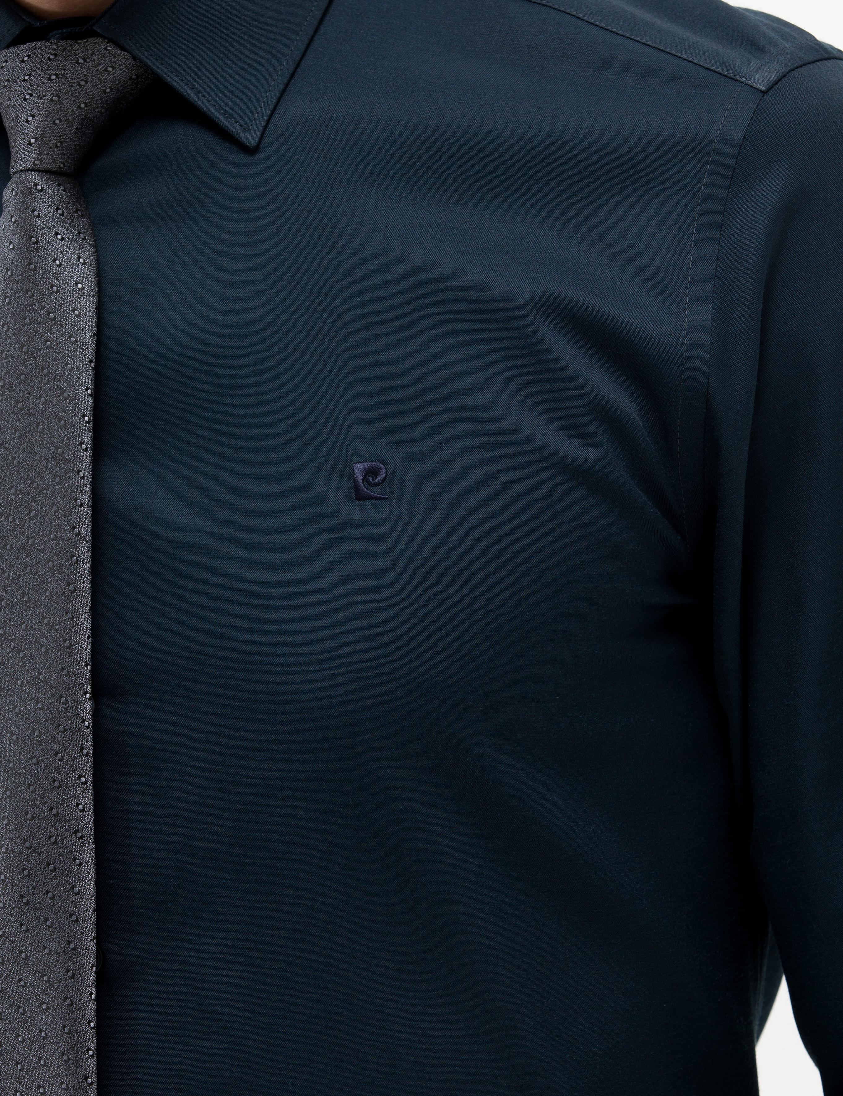 Lacivert Slim Fit Uzun Kollu Basic Gömlek