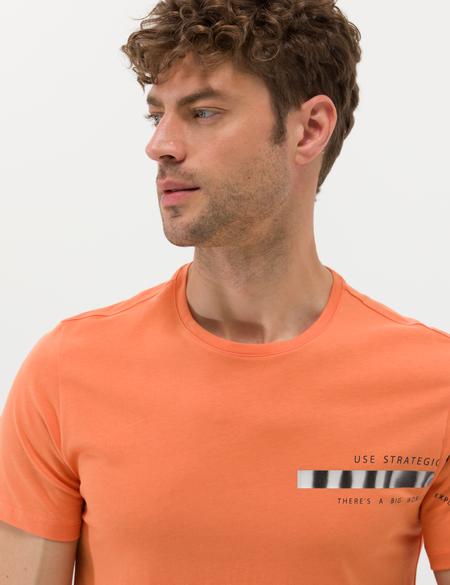 Turuncu Slim Fit Baskılı Bisiklet Yaka Tişört - 50262619064