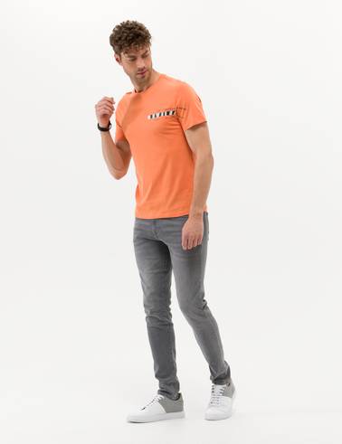 Turuncu Slim Fit Baskılı Bisiklet Yaka Tişört