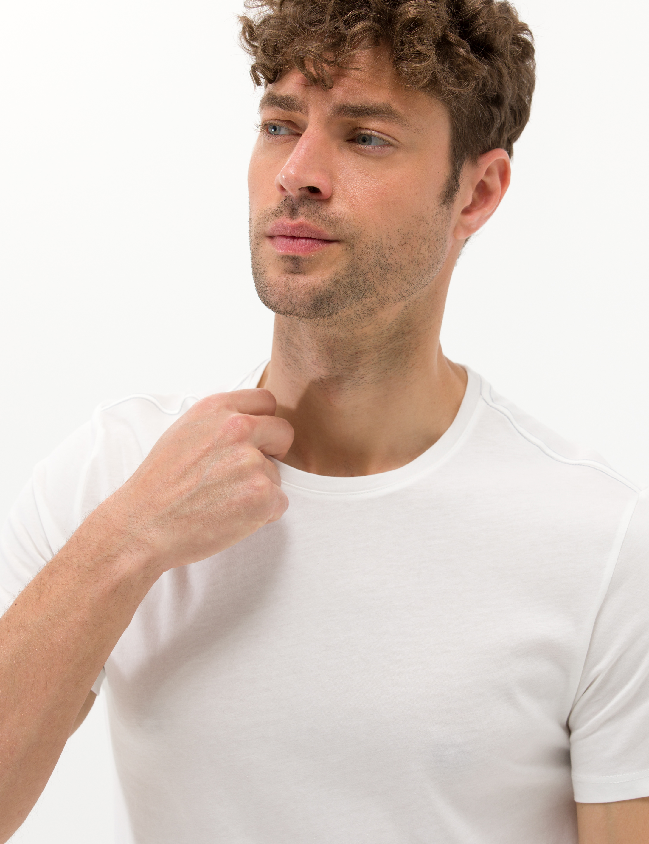 Ekru Slim Fit Baskılı Bisiklet Yaka Tişört - Image 2