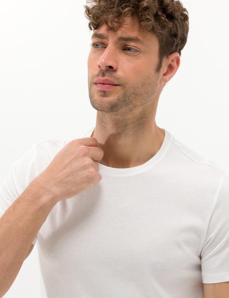 Ekru Slim Fit Baskılı Bisiklet Yaka Tişört - 50264193023