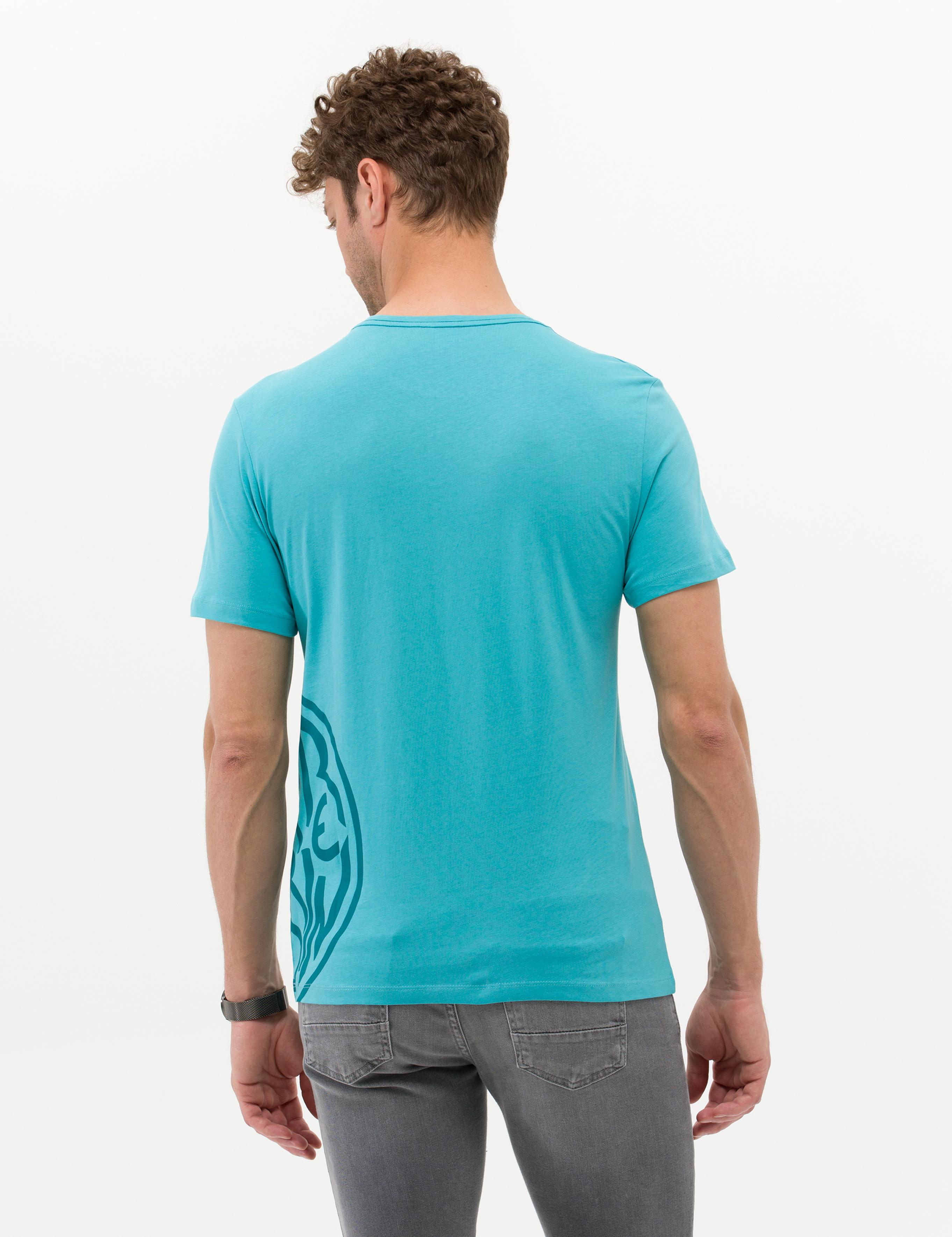 Mavi Slim Fit Baskılı Bisiklet Yaka Tişört