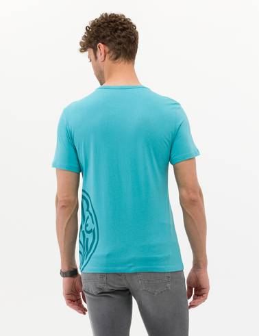 Mavi Slim Fit Baskılı Bisiklet Yaka Tişört