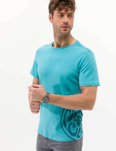 Mavi Slim Fit Baskılı Bisiklet Yaka Tişört