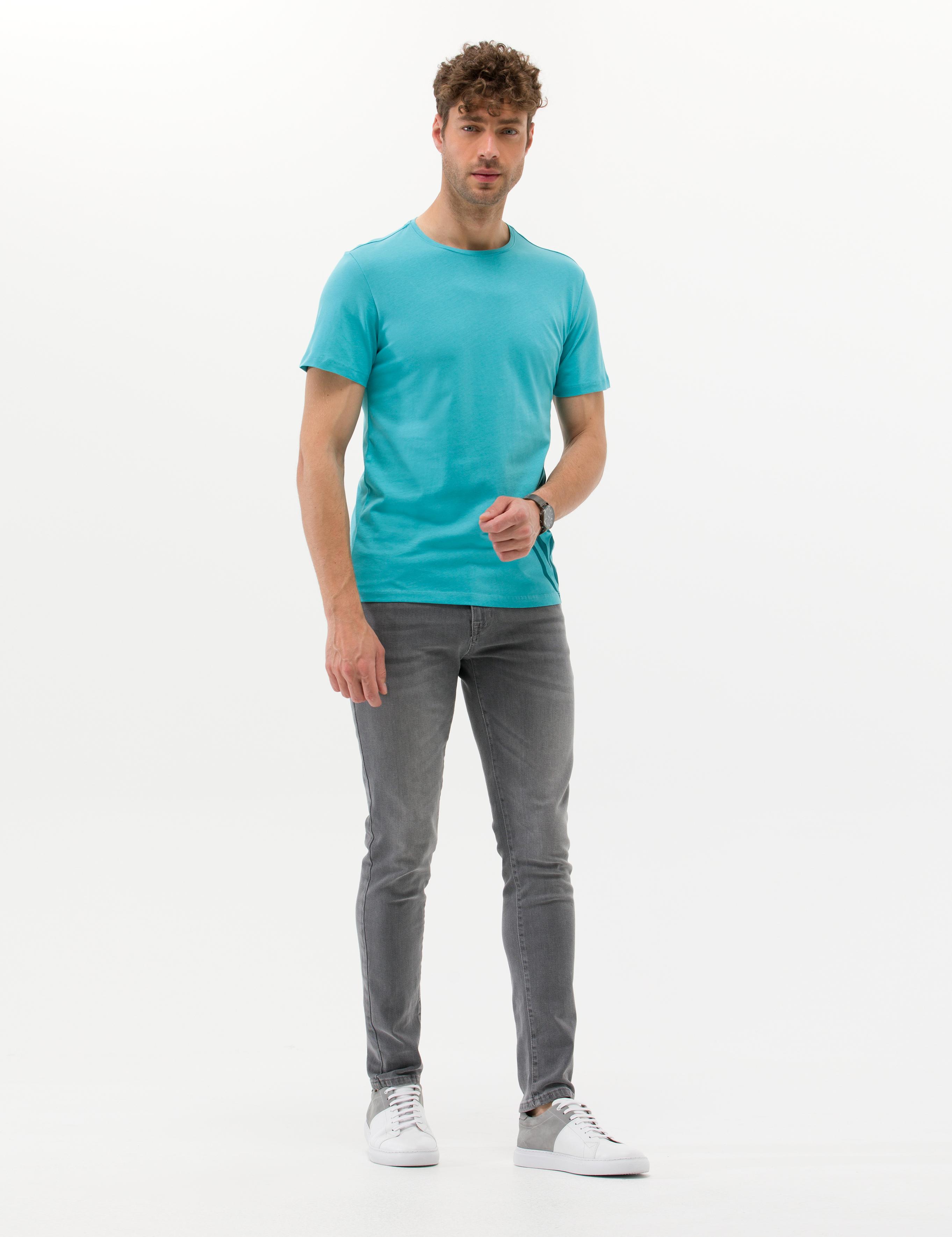 Mavi Slim Fit Baskılı Bisiklet Yaka Tişört