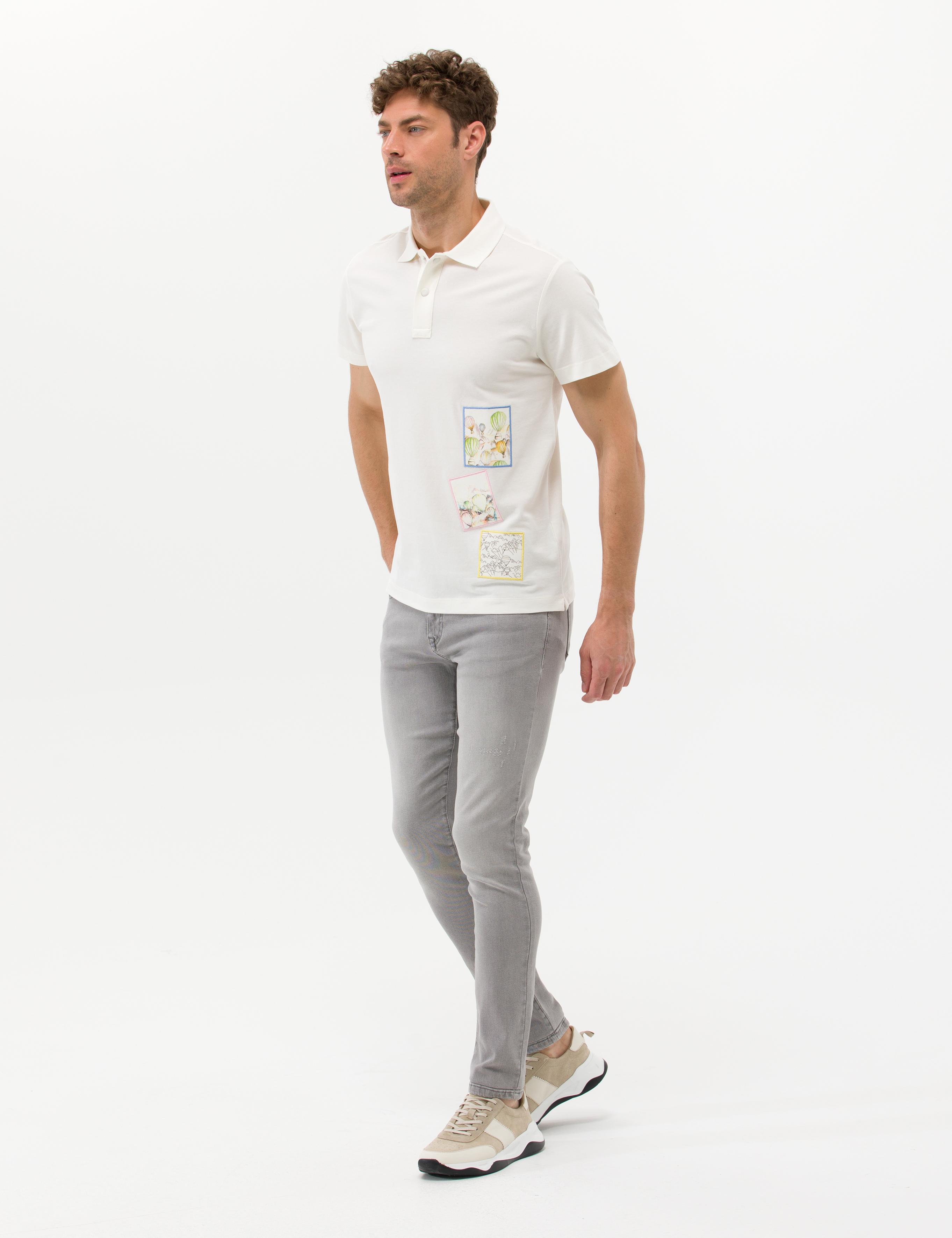 Ekru Baskılı Bisiklet Yaka Tişört