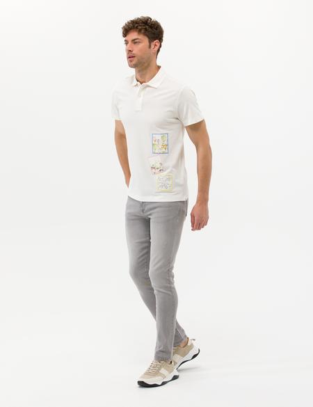 Ekru Baskılı Bisiklet Yaka Tişört - 50264195023