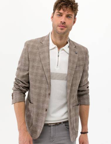 Açık Kahverengi Slim Fit Yün Keten Karışımlı Ekose Ceket