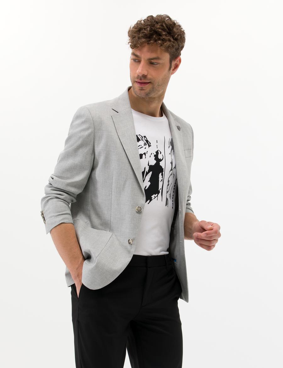 Gri Spor Keten Karışımlı Blazer Ceket