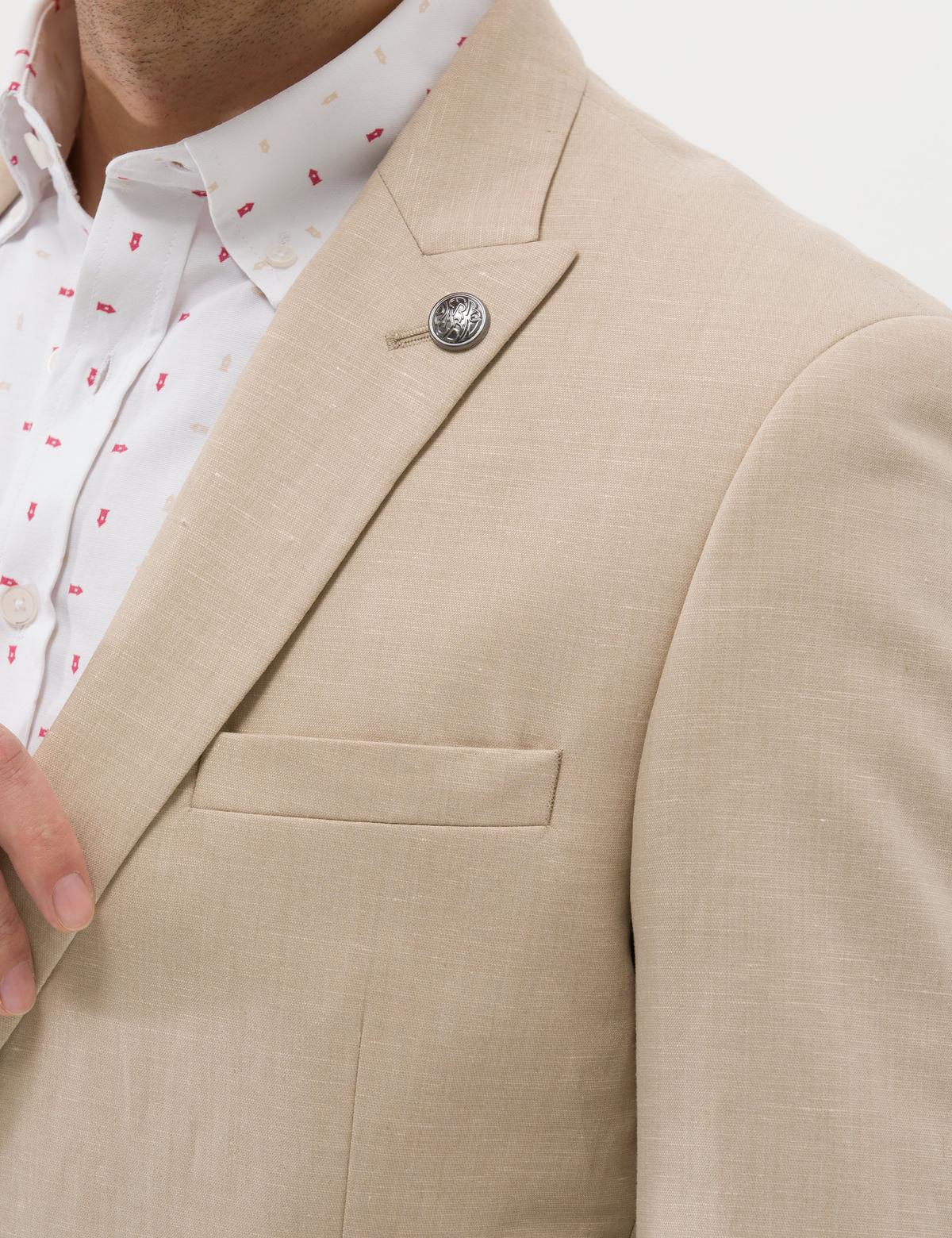 Bej Ex. Slim Fit Keten Karışımlı Ceket - 50264886008