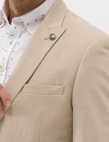 Bej Ex. Slim Fit Keten Karışımlı Ceket - 50264886008