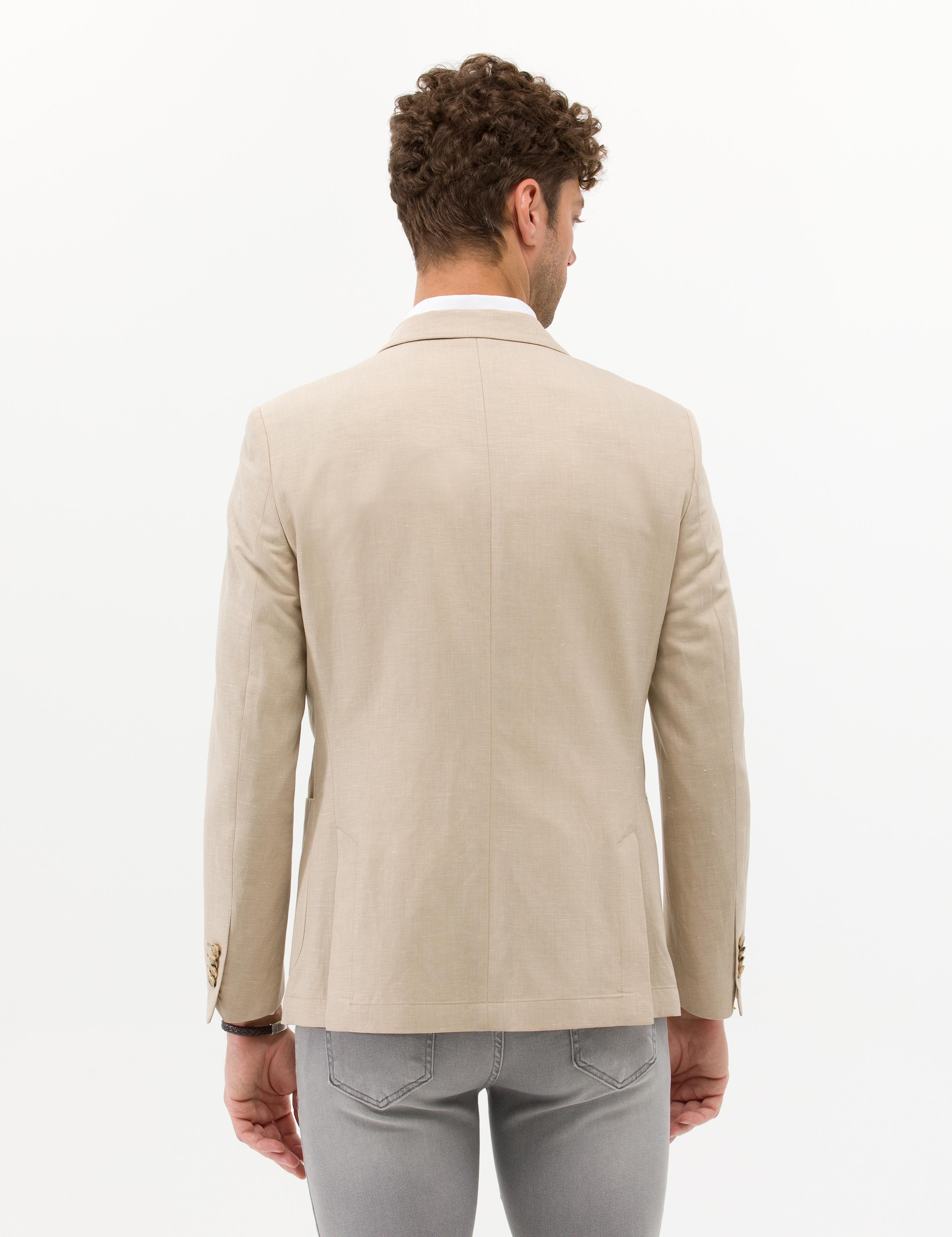 Bej Ex. Slim Fit Keten Karışımlı Ceket