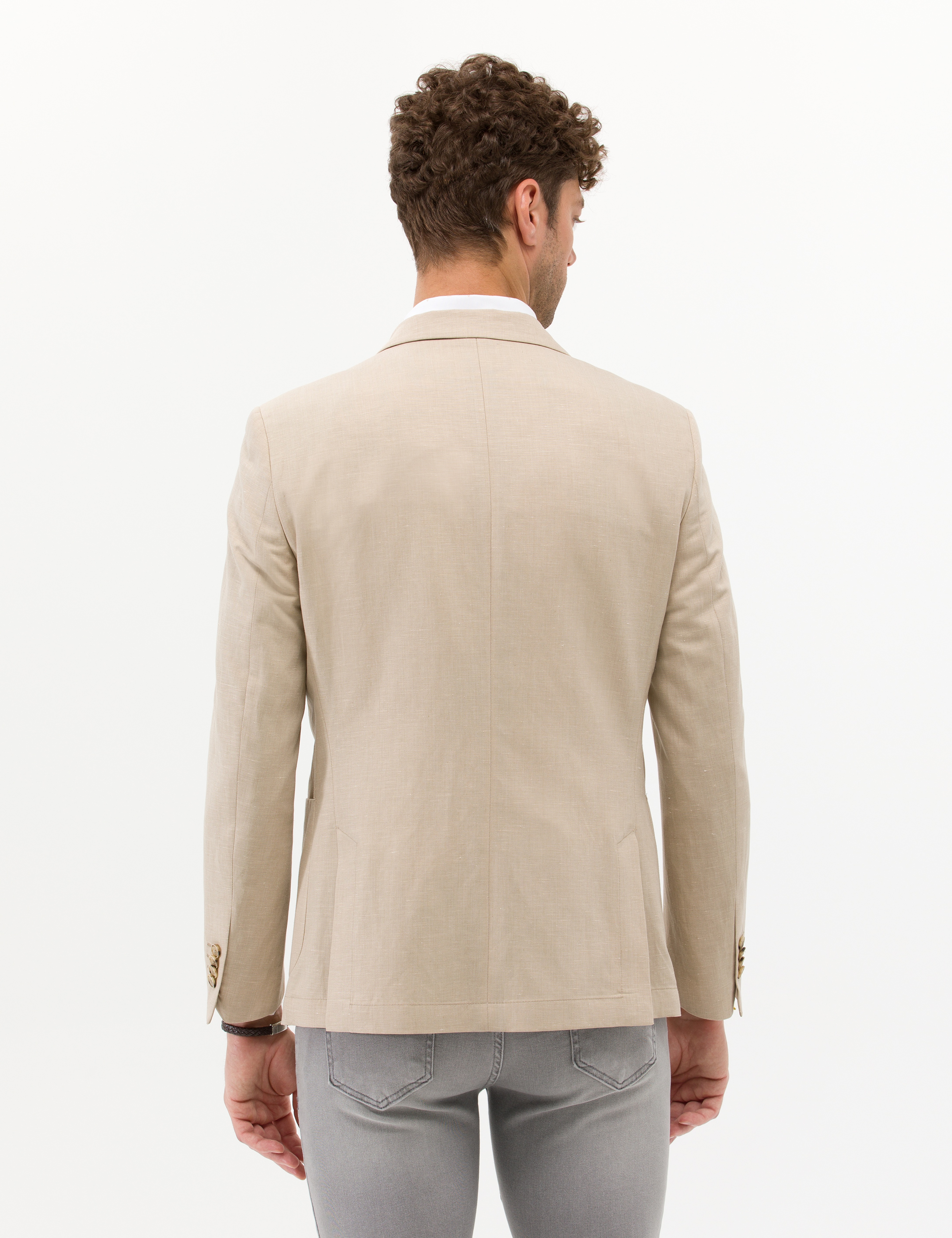 Bej Ex. Slim Fit Keten Karışımlı Ceket - Image 5
