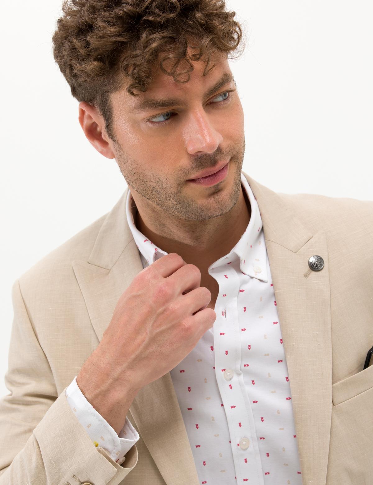 Bej Ex. Slim Fit Keten Karışımlı Ceket - 50264886008