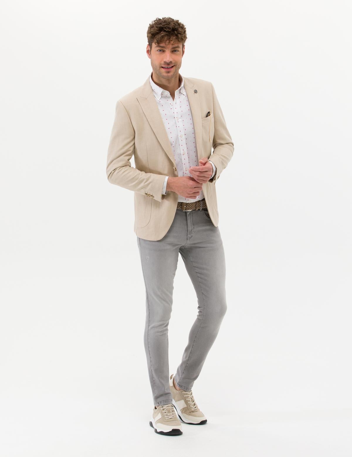 Bej Ex. Slim Fit Keten Karışımlı Ceket - 50264886008