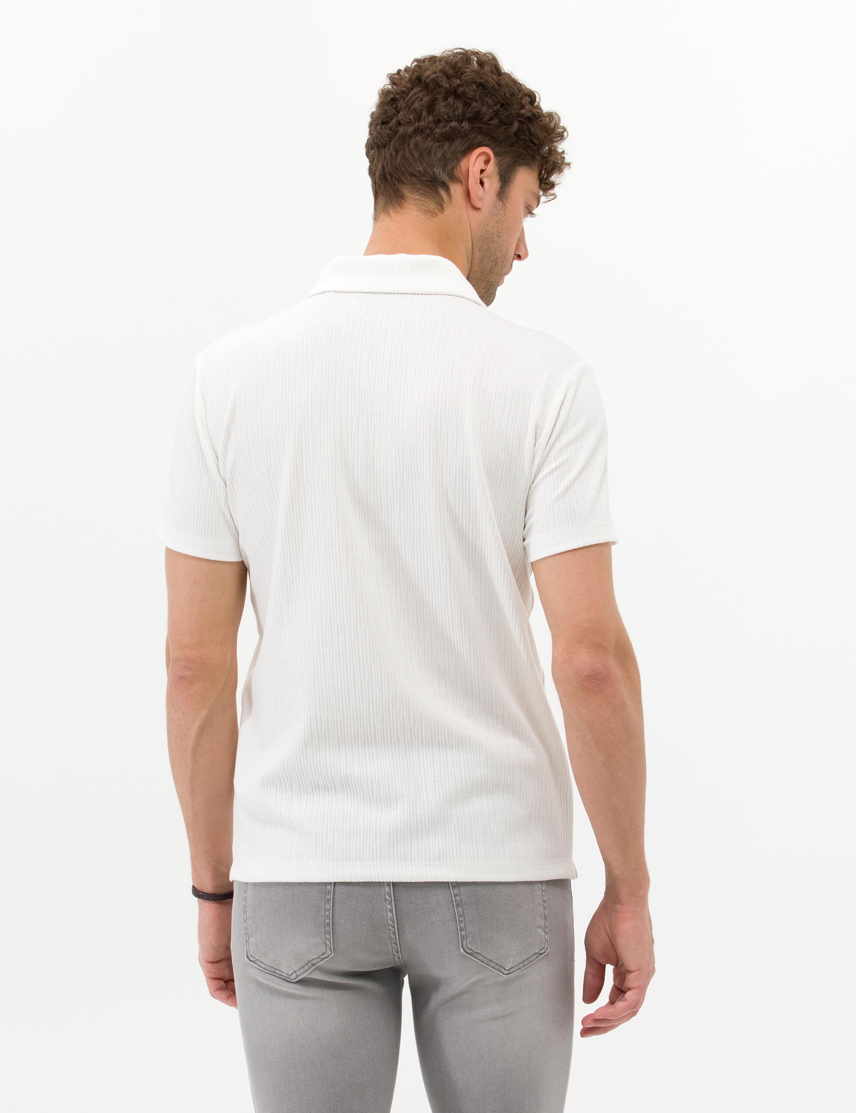 Ekru Slim Fit Fermuarlı Tişört