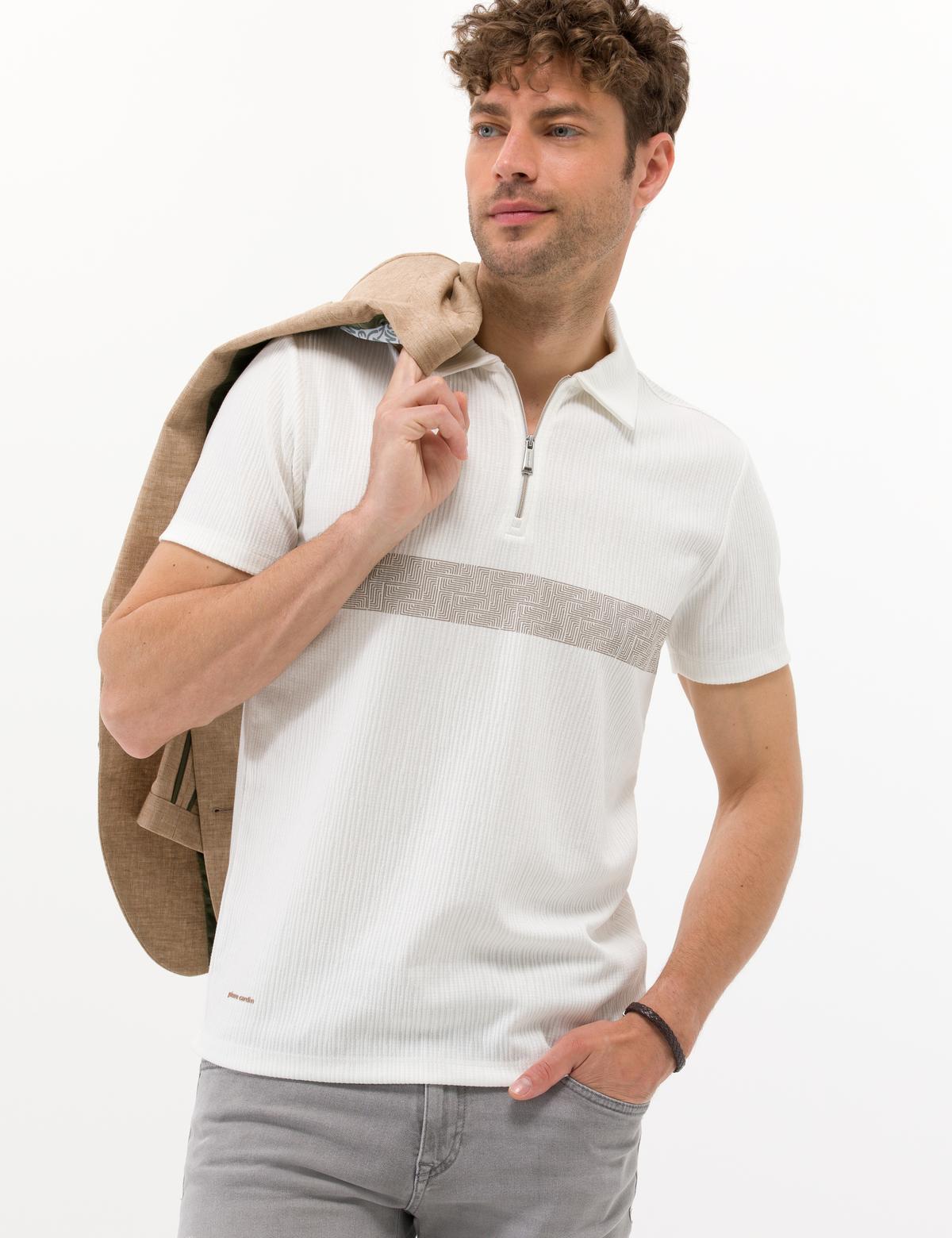 Ekru Slim Fit Fermuarlı Tişört - 50266143041