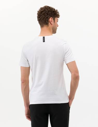 Beyaz Slim Fit Baskılı Bisiklet Yaka Tişört