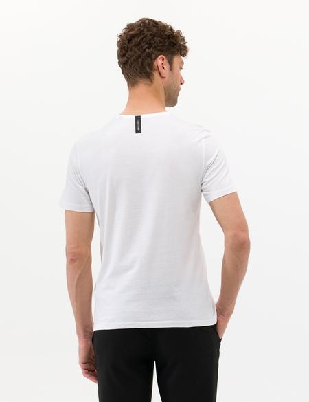 Beyaz Slim Fit Baskılı Bisiklet Yaka Tişört - 50266145043