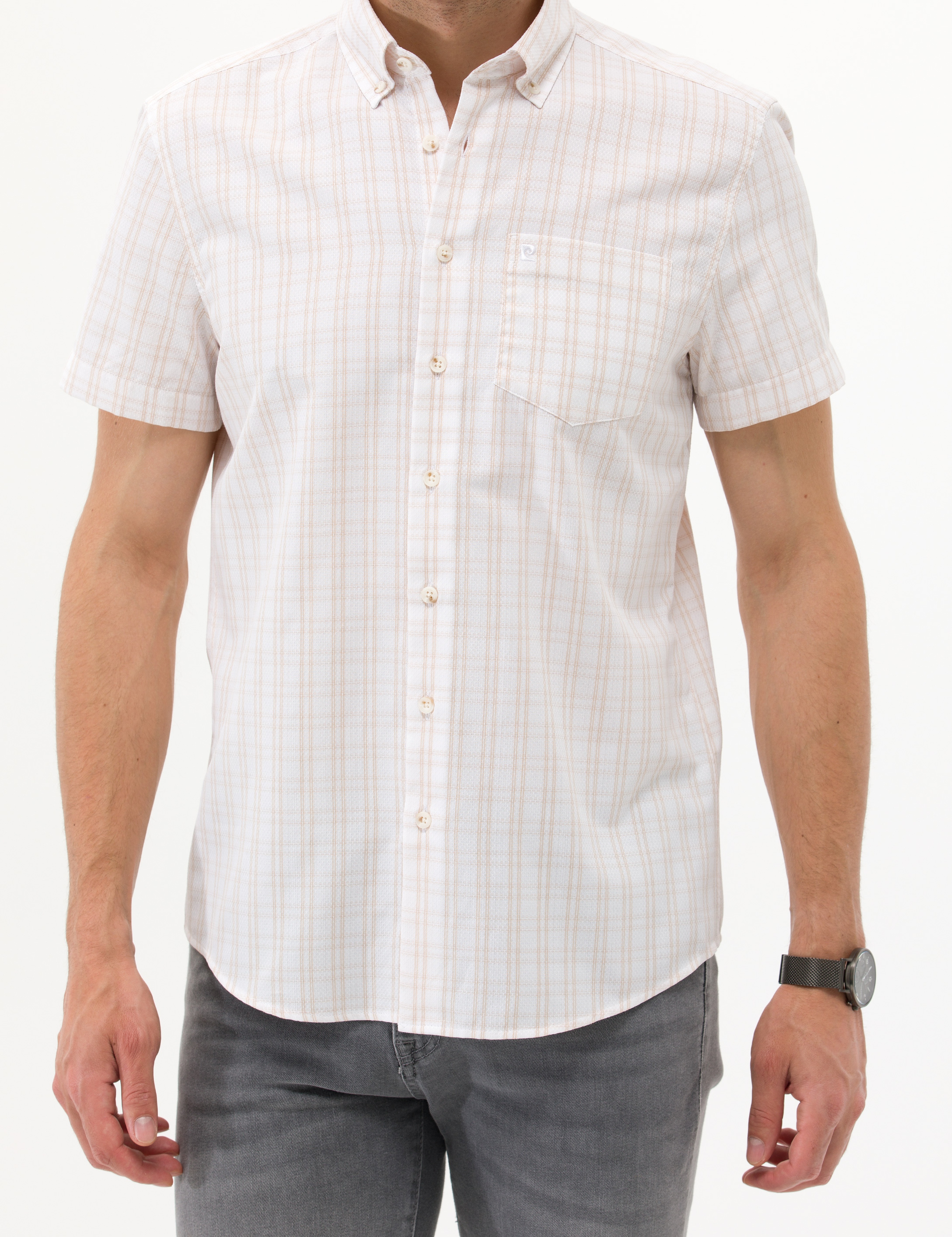 Bej Regular Fit Kısa Kollu Gömlek - Image 6