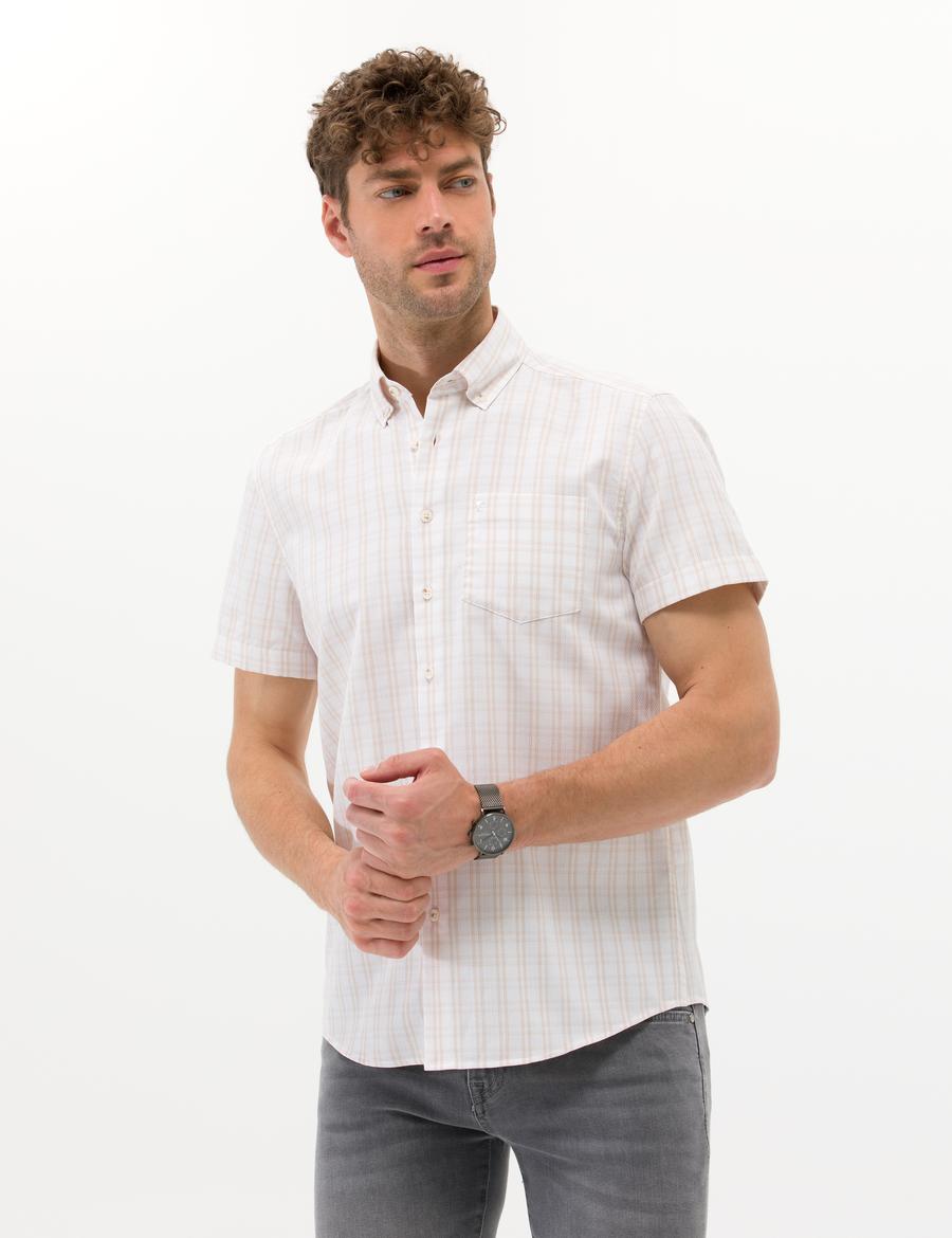 Bej Regular Fit Kısa Kollu Gömlek