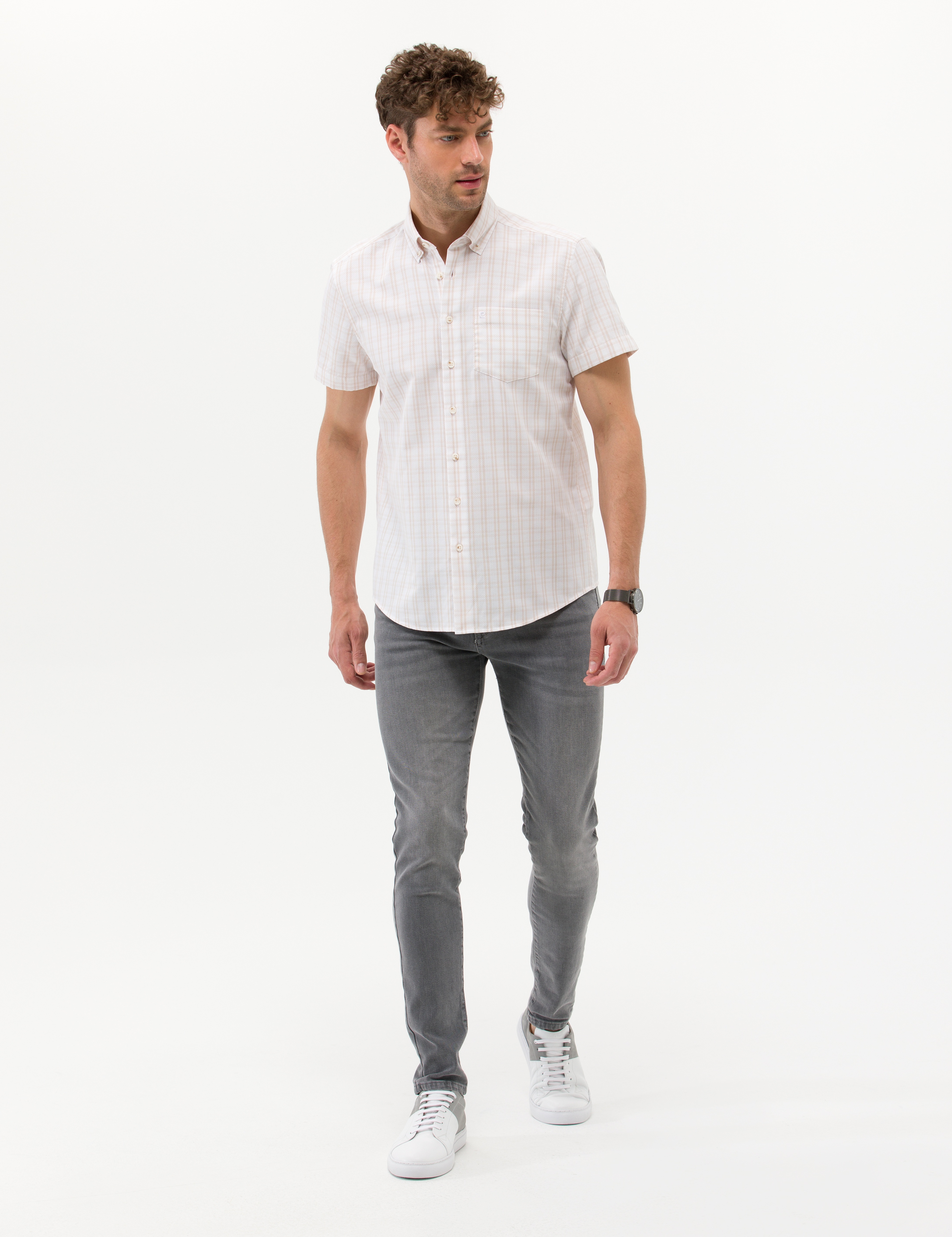 Bej Regular Fit Kısa Kollu Gömlek - Image 4