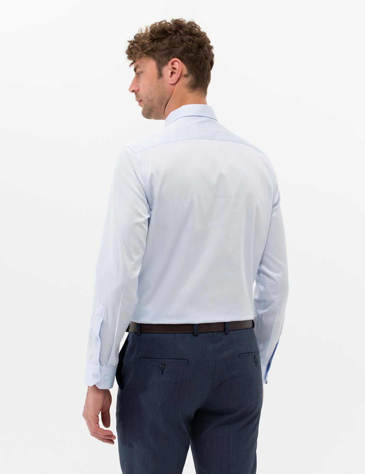 Açık Mavi Parlak Saten Regular Fit Uzun Kollu Basic Gömlek - 50268202009