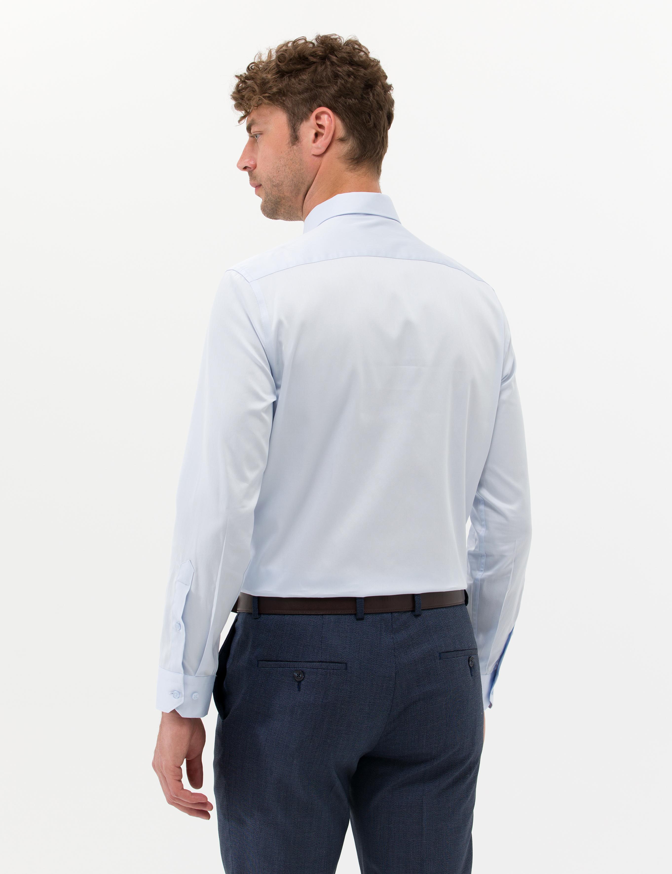 Açık Mavi Parlak Saten Regular Fit Uzun Kollu Basic Gömlek