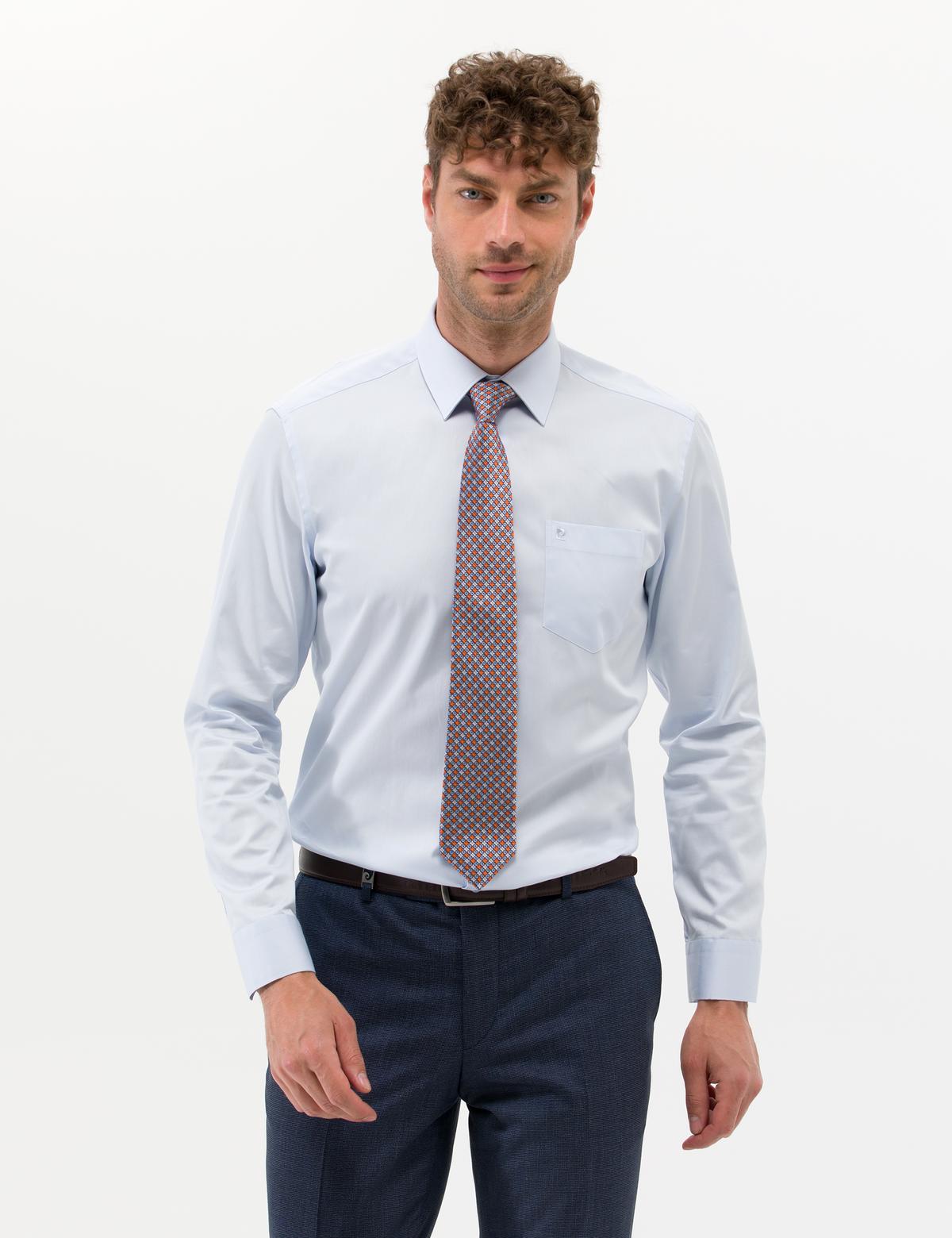 Açık Mavi Parlak Saten Regular Fit Uzun Kollu Basic Gömlek - 50268202009