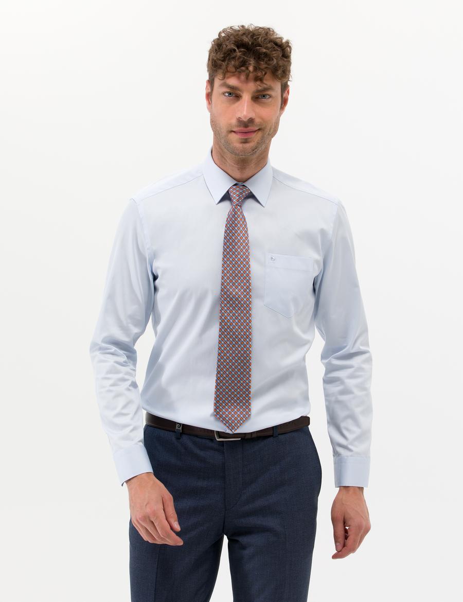 Açık Mavi Parlak Saten Regular Fit Uzun Kollu Basic Gömlek