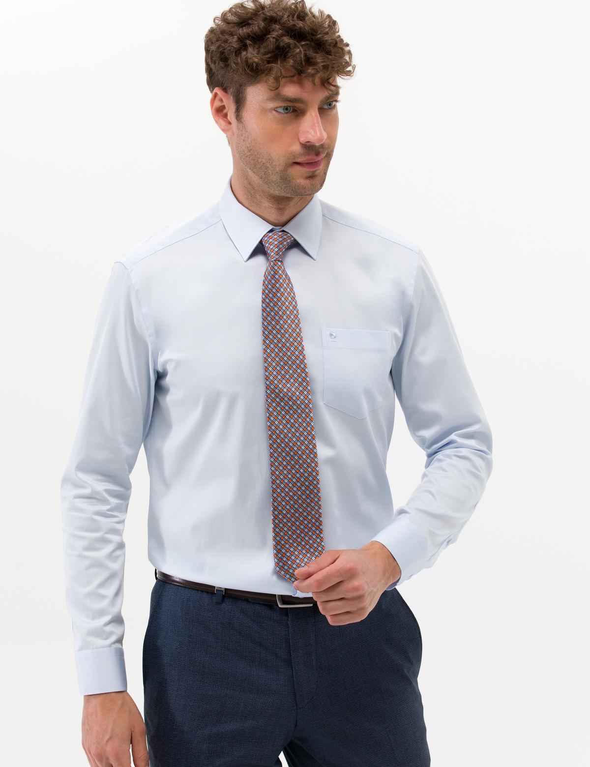 Açık Mavi Parlak Saten Regular Fit Uzun Kollu Basic Gömlek