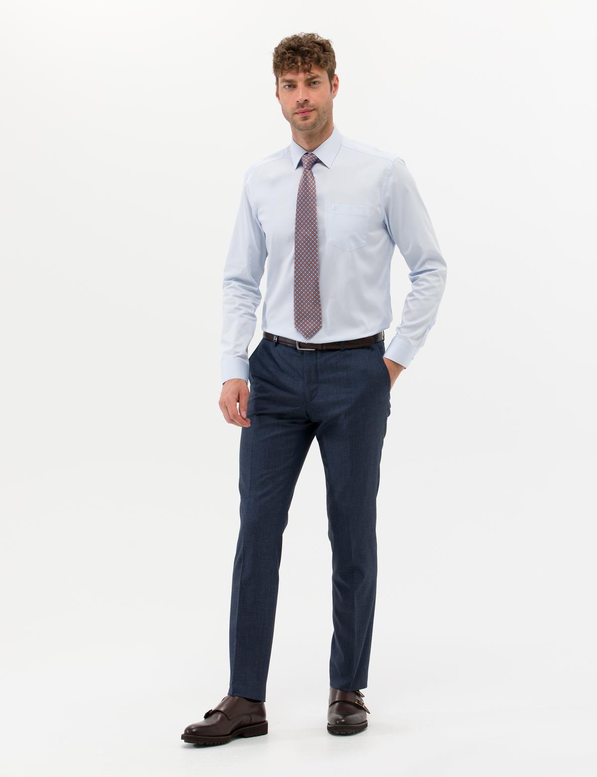 Açık Mavi Parlak Saten Regular Fit Uzun Kollu Basic Gömlek - 50268202009